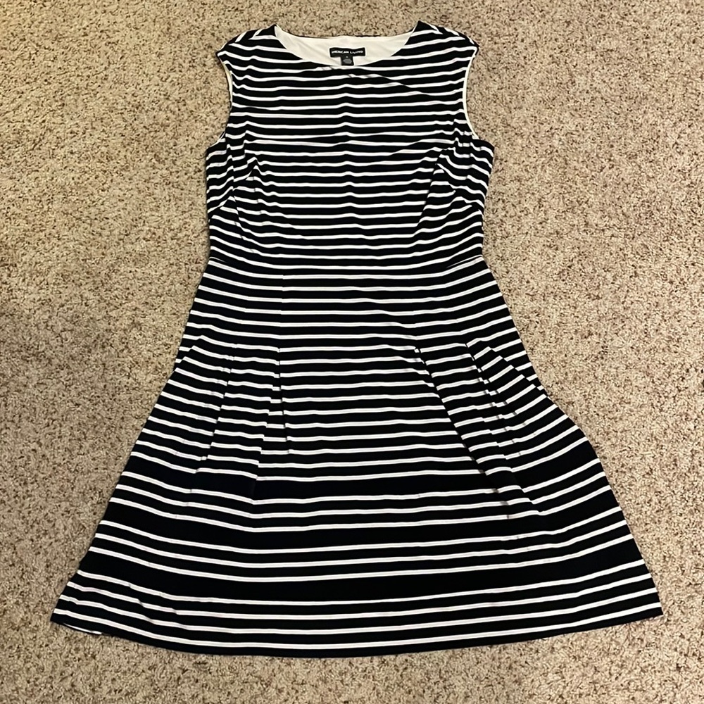 American Living navy and white sleeveless striped dress. Size 16.